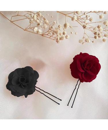 8 Pieces of Red Rose Flower Clips Flower Hair Clips Rose Hair Accessories Wedding Rose Hair Clips Handmade Rose Hair Clips Suitable for Parties Weddings Dances (Burgundy + Black) - Buy Online on GoSupps.com