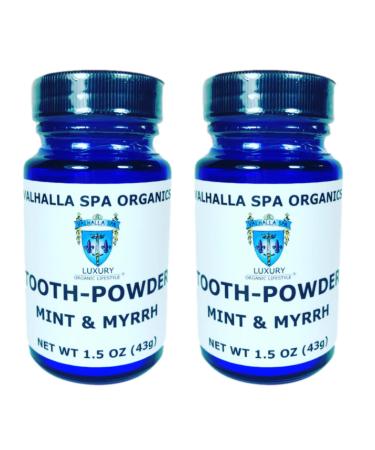 Tooth Powder with Mint and Myrrh Gum | Natural Toothpaste | Fluoride Free | Whitening | Polishing | Valhalla Spa Organics 1.5 oz (2 Pack)
