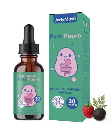 JerlyMush ParaPopro Herbal Blend for Humans & Kids - Wormwood Black Walnut Clove Cleanse for Kids, Digestive Support, Raspberry Flavor, 1fl oz/30 Servings