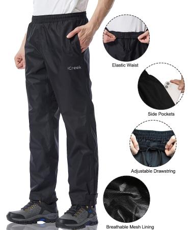 iCreek Men's Rain Pants Waterproof Breathable Windproof - Black Large/30 Inseam - Buy Online on GoSupps.com