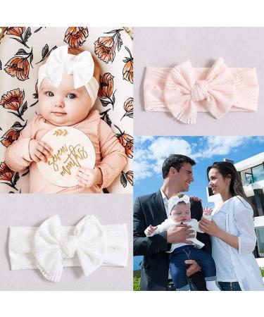 Sjbautyo Baby Girl Bowknot Elastic Hair Bands - 3 Pieces Soft Nylon Headgear for Toddlers (White Apricot Pink) - Perfect for Girls' Hairstyles - Buy Online on GoSupps.com