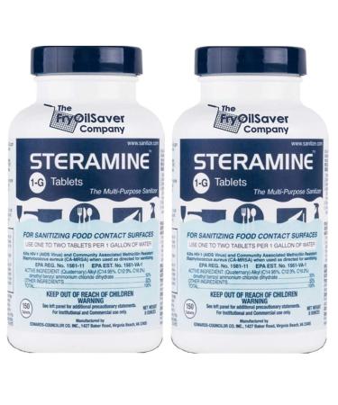 2 x Steramine Bottles of Sanitizing Tablets For Sanitizing Food Contact Surfaces - Kills E-Coli, HIV, Listeria, 1-G, 150 Sanitizer Tablets per Bottle, Blue, Pack of 2 Bottles - Buy Online on GoSupps.com