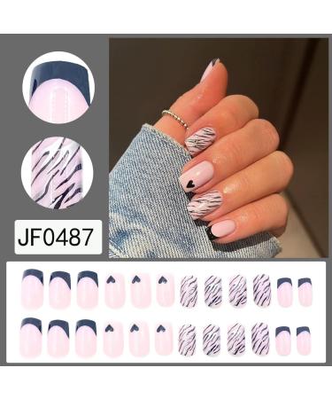 SINLOV Short Square Fake Nails Heart Glossy Press on False Nails Pink Nude Ballerina Artificial Finger Nails French Full Cover False Nails for Women and Girls - Buy Online on GoSupps.com