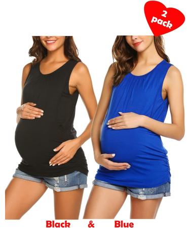 UNibelle Maternity Nursing Tank Top - Double Layer Sleeveless Pregnancy Shirt for Breastfeeding - S-XXL - 2 Pack (Black & Blue) - Buy Online on GoSupps.com