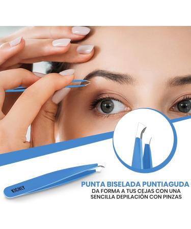 KICHLY Professional Eyebrow Tweezers Set - 4 Tweezers & Travel Leather Case - Perfect for Precision Plucking (Blue) - Buy Online on GoSupps.com