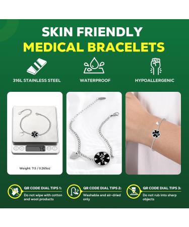 Upgraded QR Code Medical Alert ID Bracelets for Men & Women - Customizable Titanium Steel Emergency Medical Bracelets - Fits Wrists 8-10 - Silver Curb Chain - Buy Online on GoSupps.com