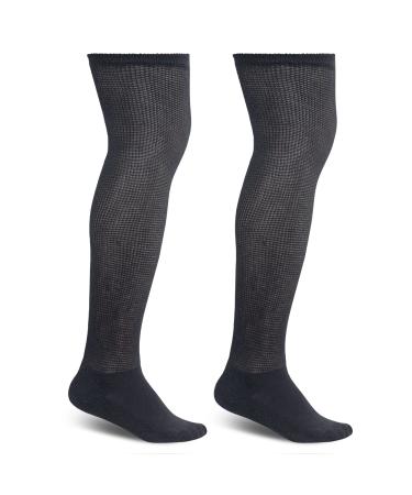 Athlemo 2 Pair Women Bamboo Daibetic Socks Over Knee Non-Binding Circulation Cushioned Socks 9-11 Black(2 Pairs)