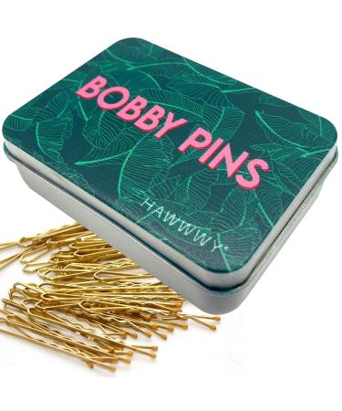 Hawwwy 300 Pieces Premium Bobby Pins with Cute Case for Buns Hair Pins for Kids Girls and Women Thick Hair and Thin Hair Great for All Hair Types - Gold Bobby Pins With Storage Case