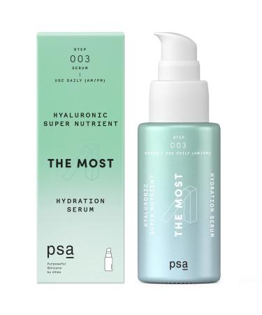 PSA THE MOST Hyaluronic Antioxidant Super Nutrient Hydration Serum: Hydrating & Plumping Serum with Multiple Hyaluronic Acid Complex Bisabolol Kombucha. 30 ml / 1 oz.