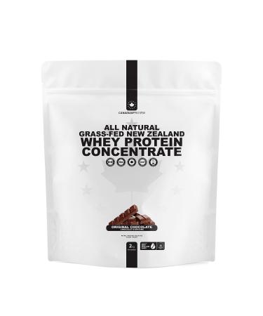 Canadian Protein Grass-Fed New Zealand Whey Concentrate with Stevia 24g of Protein | 2 kg of Natural Original Chocolate Flavoured Low Carb Workout Recovery Drink | Undenatured Whey Protein Shake