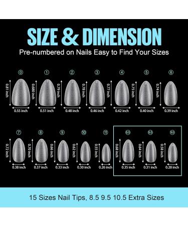 Tomicca Almond Short Nail Tips - 360 Pieces 15 Sizes Soft Gel Full Cover Pre-shaped Matt Art Nails for Gel Nails - Buy Online on GoSupps.com