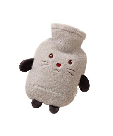 Heat bottle bed bottle of hot water sack hot water bag Cartoons protective cover 1000 ml of cat Cat heat bottles heating water sac light to wear 1 piece 26 x 15 cm gray