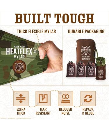 4-Pack Extra-Thick Thermal Mylar Space Blankets - Waterproof Survival Gear for Outdoor Activities and Emergencies | Camo Woodland Camo - Buy Online on GoSupps.com