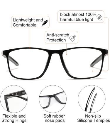 FEISEDY Blue Light Glasses for Men & Women | Ultra-Light TR90 Sports Eyewear | Anti-Glare & UV Protection - Bright Black Frame & Grey Legs (50mm - Buy Online on GoSupps.com