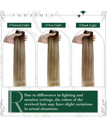 Runatur 50cm Real Hair Clip Extensions - Dark Brown Balayage Ombre Blonde 3pcs 50g Invisible Clip-In Human Hair - Buy Online on GoSupps.com