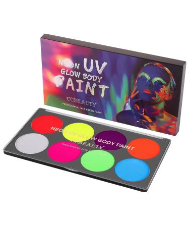 CCbeauty Pro Large UV Glow Face Body Paint Palette - 8 Neon Colors, Water-Based, Non-Toxic, Washable Halloween Makeup for Kids & Adults - Buy Online on GoSupps.com