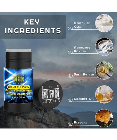 The Man Brand's Life of the Party Natural Deodorant for men - Mens Aluminum Free Deodorant - Natural Deodorant Baking Soda Free - All Natural Deodorant for Men (Life of the Party - 2.5 oz) - Buy Online on GoSupps.com