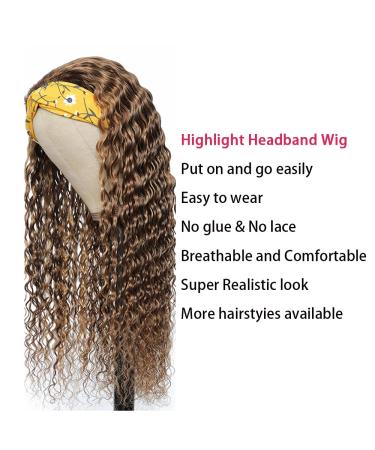 Capurchra Highlight Headband Wig P4/27 14 Inch Deep Wave Brown Brazilian Remy Hair Glueless None Lace Wig for Women - Buy Online on GoSupps.com