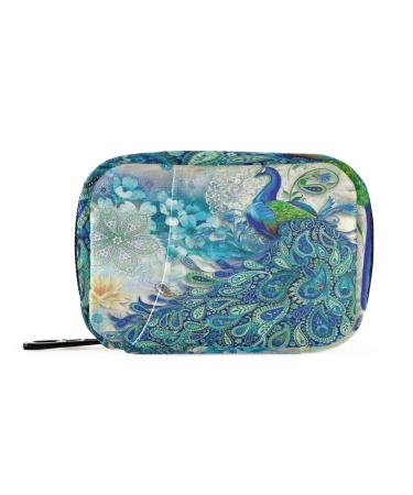 Beautiful Peacock Travel Pill Organizer Weekly Small Pill Box 7 Day Pill Case Vitamin Holder