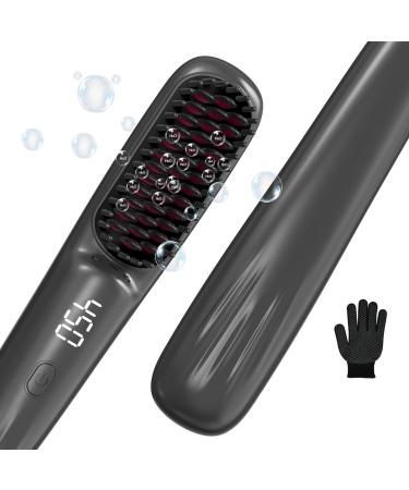 Mini Hair Straightener Brush - Straightening Comb with 200 Million Negative Ions for Women 9 Temp Settings & LED Display Thermal Brush Hair Tools for Thick Curly Hair