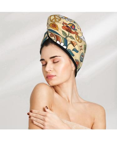 70s Hippie Style Microfiber Hair Towel - Super Absorbent Quick Dry Hair Cap for Women with Long Curly and Thick Hair - Buy Online on GoSupps.com