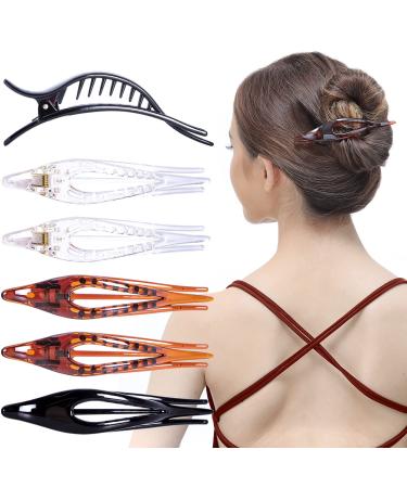 RC ROCHE ORNAMENT 6 Pcs Womens Thin Curved Eyelet Side Slide No Slip Hair Clip Comfortable French Concord Duck Bill Pin Teeth Strong Hold Grip Beauty Accessory Medium Clear Brown and Black Medium (Pack of 6) Clear Brown...
