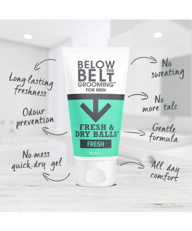 Below The Belt Grooming Fresh & Dry Ball Intimate Deodorant and Anti Chafing Cream For Men Protects against Sweat Odour and Chafing Fresh Scent 3 x 75ml Fresh 75 ml (Pack of 3) - Buy Online on GoSupps.com