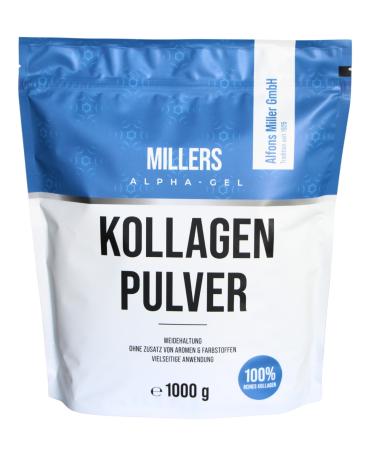 100% pure collagen powder I collagen hydrolyzate peptides type 1 2 3 i collages protein i Millers alpha-gel 1000 g i without additives i in Germany
