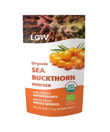 LOOV Organic Sea Buckthorn Powder, High in Fiber, Made from 100% Whole Berries, 4 Ounces, Grown in Nordic Climate, Rich in Omega Blend, Vitamin C, Vitamin E, 23-Day Supply, No Added Sugar, Non-GMO