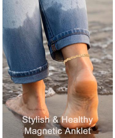 EnerCoppeX Magnetic Ankle Bracelet for Women Stainless Steel Lymph Detox Anklet 3500 Gauss Effective Magnet (SAC-0189G) - Buy Online on GoSupps.com