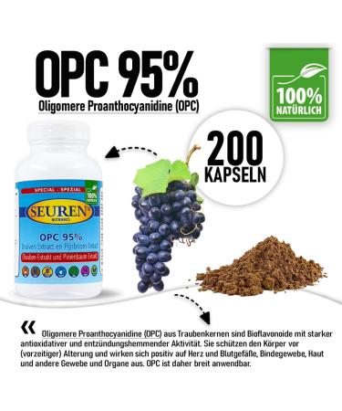 Buy Seuren Nutrients OPC 95% Resveratrol - 200 Capsules | High Dosage Grape Seed Extract for Optimal Health | International Shipping Available - Buy Online on GoSupps.com