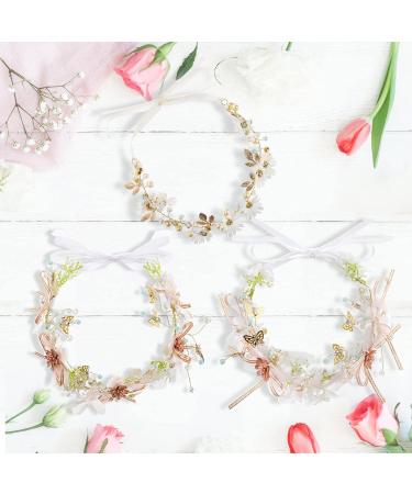 Elsjoy 3 Pack Flower Crowns - Adjustable Bridal Floral Headbands for Wedding, Party, Festival - Wedding Hair Accessories - Buy Online on GoSupps.com