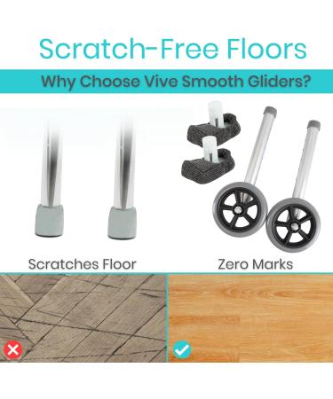 Vive Walker Wheels Ski Glides Covers (6 PCS) - Replacement Feet Parts for Folding Medical Rollator - Front and Back Stability - Universal Size - Buy Online on GoSupps.com