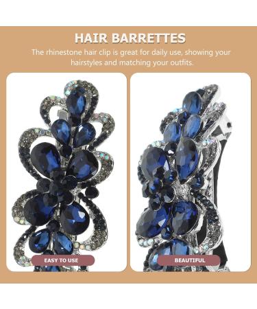 FRCOLOR Flower Crystal Rhinestones Hair Barrettes French Jewelry Hair Clip Luxury Glitter Sparkly Jeweled Hair Clips Fashion Spring Clip for Women Girls Hair Styling Accessories Dark Blue - Buy Online on GoSupps.com