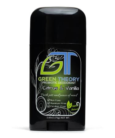 Green Theory Citrus and Vanilla Probiotic Natural Deodorant - Aluminum-Free Non-Toxic Essential Oils - 2.65 Ounce Solid Stick