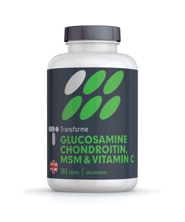 Glucosamine Chondroitin MSM Vitamin C Tablets High Strength Complex 365 Tablets Up to 1 Year Supply Easy to Swallow Gluten Free by Transforme