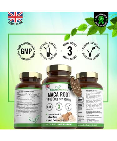 180 Maca Root Capsules - Vegan 10,000mg (3 Months Supply) Made in UK - High Strength Peruvian Black & Yellow Maca - Buy Online on GoSupps.com