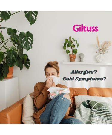 Giltuss-D Allergy and Congestion Tablets - Relief for Sneezing, Runny Nose, Watery Eyes, Sinus Pressure, Stuffy Nose, Itchy Throat - Dye-Free, Sugar-Free - 20 Count Bottle - Buy Online on GoSupps.com