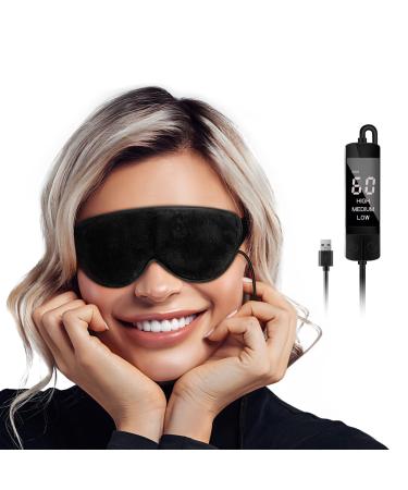 Heated Eye Mask Warm Eye Compress Mask for Dry Eyes USB Electric Eye Heating Pad with Temperature Timer Control for Sleep Chalazion Blepharitis Dark Circles MGD Puffy Eyes (Black)