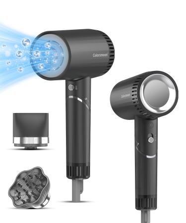 Hair Dryer 100 000 RPM High-Speed Brushless Motor Negative Ionic Blow Dryer for Fast Drying Compact Low Noise No Heat Damage Hair Dryer with Diffuser and Nozzle Perfect for Travel/Gift Diffuser+Nozzle Black