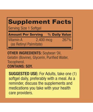 1 Pack Vitamin A 2 400 mcg Softgels 250 Count (1 Bottle) + Vitamin Guide & Sticker Included - Buy Online on GoSupps.com