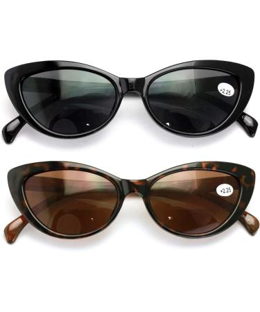 V.W.E. Bifocal Women s Cat Eye Sunglasses - 2 Pairs in Black & Tortoise | Outdoor Reading Glasses 2.0x - Buy Online on GoSupps.com