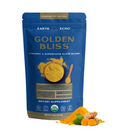Earth Echo Golden Bliss - Organic Golden Milk with Turmeric and Ginger - Nighttime Superfood Mix for Relaxation & Sleep - Milk Powder for Baking & Latte - Vegan Dairy-Free Keto-Friendly 30 Servings 4.5 Ounce (Pack of 1)