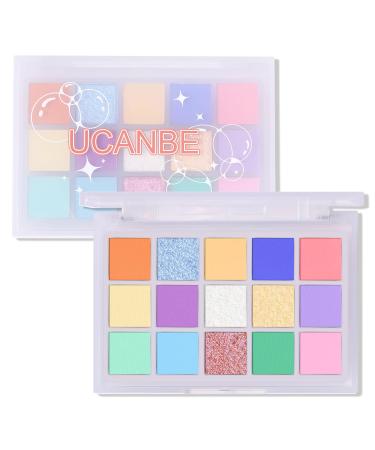 UCANBE Colorful Eyeshadow Palette Vibrant Matte azzling Shimmer & Glitter Duochrome Finishes Highly Pigmented 15 Colors Long-Lasting Pastel Rainbow Eye Makeup Pallet - Seaform Dreams