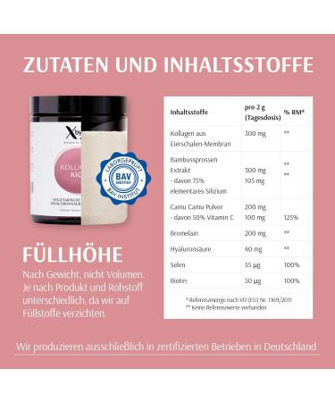 Xbyx Collagen Kick 90g - Vegetarian Premium Collagen Powder for Skin Hair Nails Joints | Type 1 5 & 10 Collagen | Made in Germany | 45 Portions - Buy Online on GoSupps.com