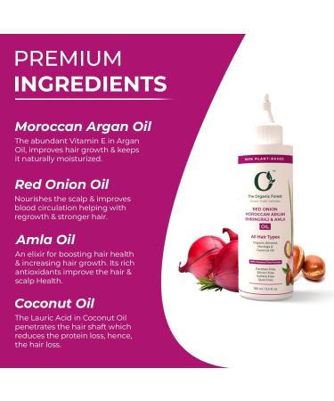 Organic Forest 100% Chemical Free Ayurvedic Hair Oil with Red Onion, Argan, Bhringraj & Amla | Hair Fall and Hair Loss Treatment | Men and Women | 100 ML - Buy Online on GoSupps.com