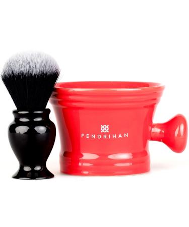 Fendrihan Synthetic Shaving Brush and Colorful Moderno Apothecary Shaving Mug Kit The Perfect Men's Wet Shave Set (Black and White Red) Black and White Red