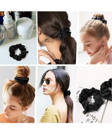 Black Satin Silk Scrunchies for Thick Hair - No Crease Hair Ties & Accessories - Buy Online on GoSupps.com