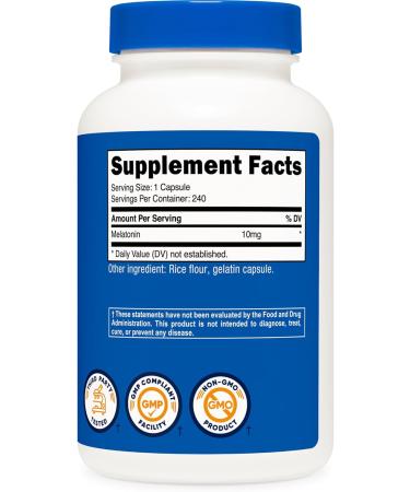 Nutricost Melatonin 10mg 240 Capsules Non-GMO & Gluten Free - Buy Online on GoSupps.com
