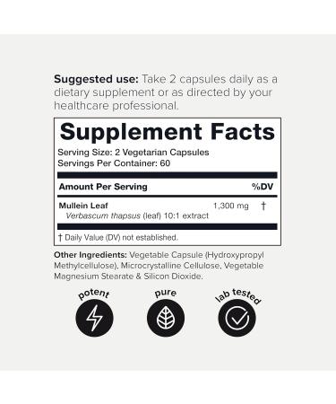 Mullein Leaf Capsules - Ultra High Potency 10:1 Extract - 1300mg Per Serving - Highly Concentrated - Third-Party Lab Tested - 120 Capsules 120 Count (Pack of 1) - Buy Online on GoSupps.com